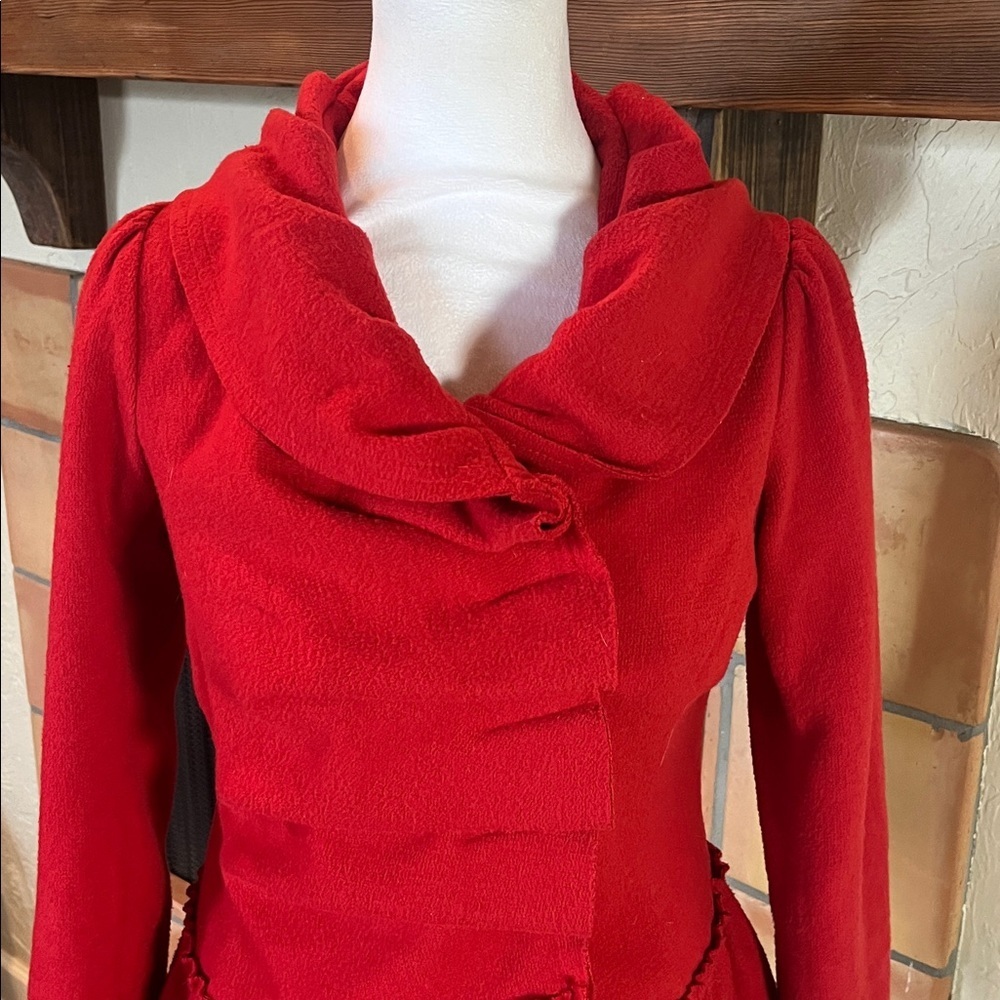 RYU Red Textured Polyester Pleated Ruffle Snap Up Jacket, size S - Picture 2 of 10